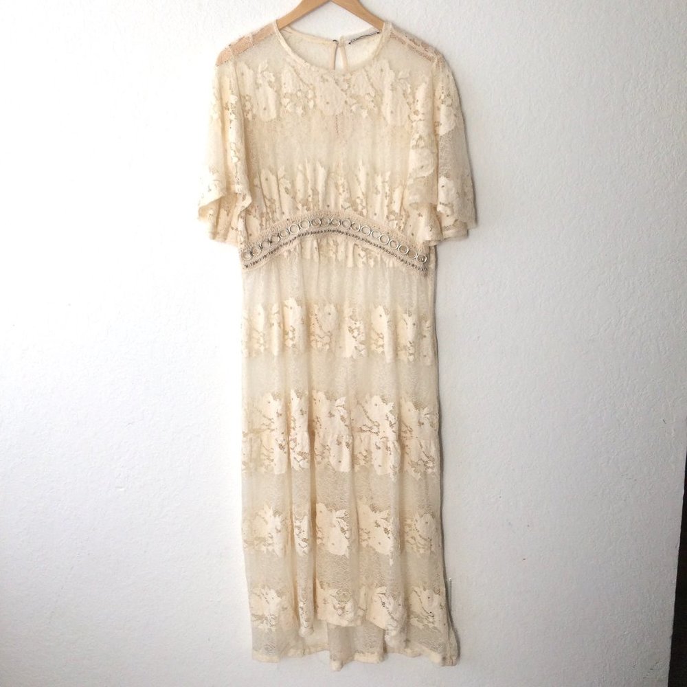 Zara Embroidered Off White Dress - Picture 1 of 7